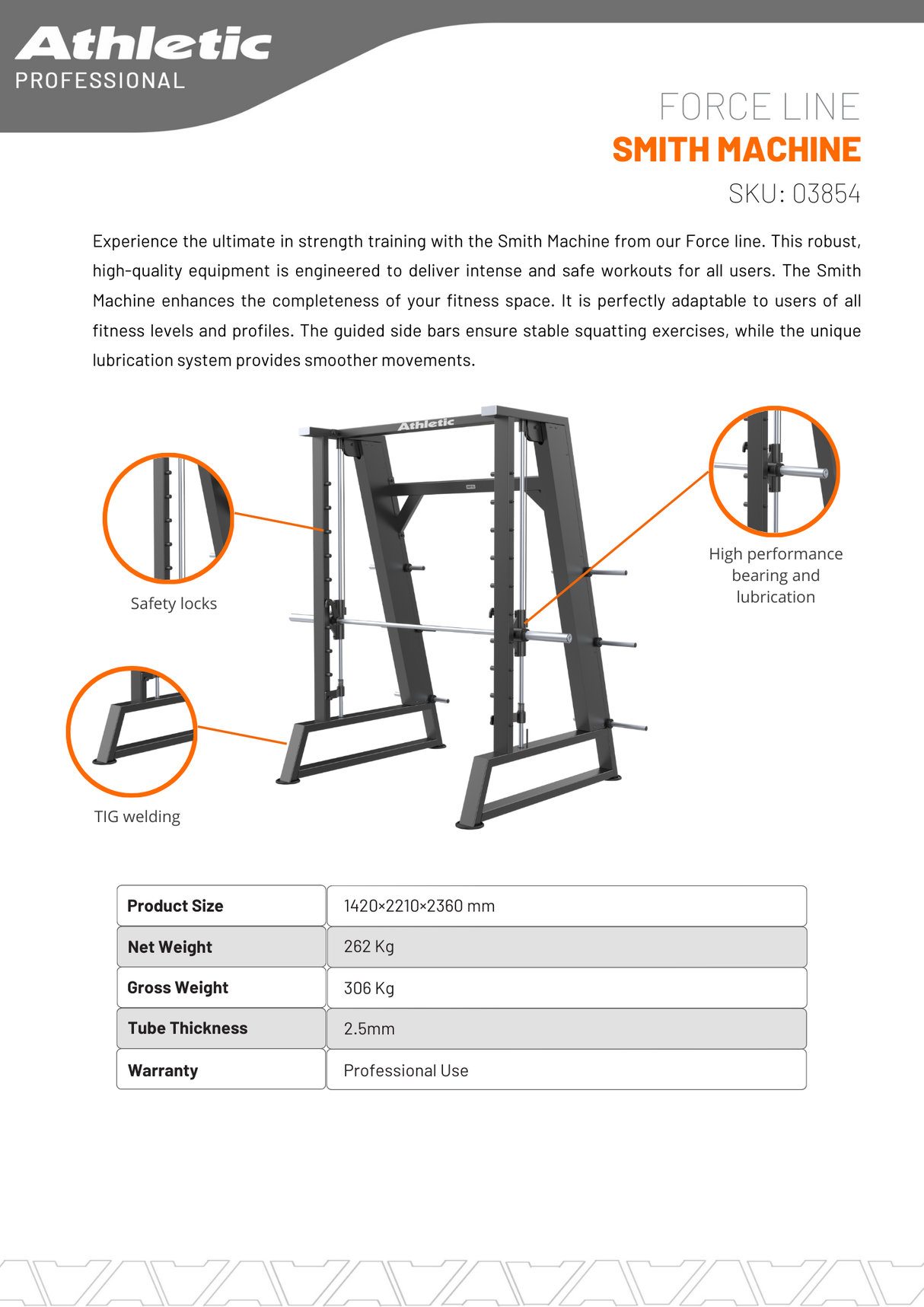 Smith Machine of Athletic Vision Fitness Specifications